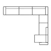 Modular sectional sofa diagram, black lines, L-shape configuration with rectangular modules, minimalist contemporary design on white background.