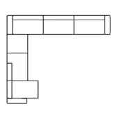L-shape sectional sofa line drawing, white background, modular design with rectangular sections, minimalist aesthetic, schematic illustration.