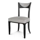 Distinguished BelMondo by Bellotti Ezio Ico chair with dark satin-finished wood and speckled gray textured textile upholstery