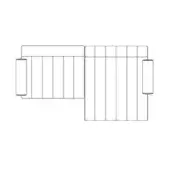 Modular sofa schematic, black lines on white, L-shape with tufted upholstery detail and square armrests, labeled “comp. a r”.