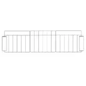 Modular sofa line drawing, white background, five segmented sections, square armrests, rectangular modules, contemporary minimalist design.