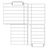 Data table graphic with white background, 2x2 grid layout, rectangular tabs, and evenly spaced horizontal lines forming a structured pattern.