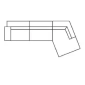 Sectional sofa black and white line drawing, L-shape modular design with rectangular cushions, studio schematic with product code "comp. b l".