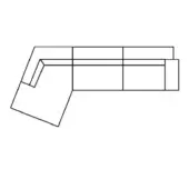 Sectional sofa black and white line drawing, L-shape with rectangular cushions, modular design, clean lines, simplified furniture outline.