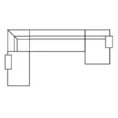 L-shaped desk configuration, black lines on white, rectangular drawers at ends, minimalist technical drawing, functional layout.