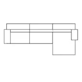 Sectional sofa line drawing, black and white, L-shape with three seats and extended corner, minimalist modern furniture schematic.
