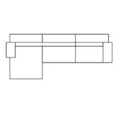 Sectional sofa black and white line drawing, modular design with chaise lounge and armrest, rectangular geometric form.