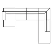 Corner shelving unit diagram, black lines on white, rectangular modules forming a right angle with open shelving cutouts.