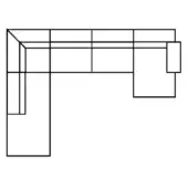 Modular furniture arrangement schematic, black line drawing, L-shape configuration with grid pattern and labeled “comp. a r” detail.