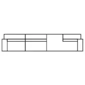 Sectional sofa line drawing, modular design, black and white, angled backrests, rectangular form, minimalist aesthetic, labeled “comp. c l”.