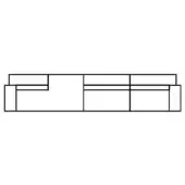 Sectional sofa black and white line drawing, modular design with L-shape and rectangular compartments, rectilinear form, minimalist aesthetic.