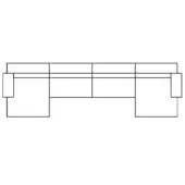 Sectional sofa line drawing, black on white, L-shape configuration with rectangular and square modules, minimalist rectilinear design.