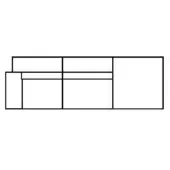 Modular shelving unit schematic, black line drawing, stepped design, horizontal rectangular sections, white background, technical illustration.