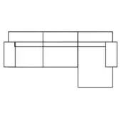 Sectional sofa line drawing, white background, L-shape configuration with three cushions on longest section and one on shorter section.