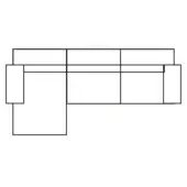 Sectional sofa line drawing, modular black and white design, L-shape with chaise, rectangular cushions, geometric contemporary aesthetic.