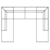 Modular furniture schematic with black lines, symmetrical layout, and recessed rectangular sections on a white background.