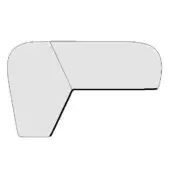 Sofa corner section, light gray fabric, rounded outer edge with angled inner profile and stepped lower extension.