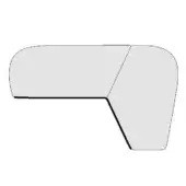 Furniture corner section gray outline, rounded elongated form with right-angled extension, divided by angled line, black border.