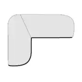 Architectural molding, light gray plaster, right-angle form with rounded concave curve and black outline, matte finish, studio shot.