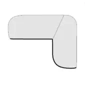 Abstract corner element, gray and white, curvilinear form with thick black outline, simplified architectural detail, rounded edges, 90-degree angle.