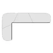 Sectional sofa, light gray fabric, curved modular design with rectangular panels and dark gray edging, low-profile contemporary form.