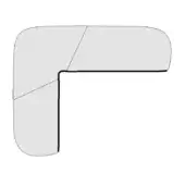 Abstract geometric shape, gray and black, composed of intersecting lines forming an L-corner with fragmented edges against a white backdrop.