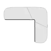 Sectional sofa gray technical rendering, L-shape with rounded edges, modular design outlined in black, smooth upholstered surface, white background.