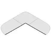 Sectional sofa, light gray fabric, L-shape with curved segments and black outline, modern design, low profile, studio shot.