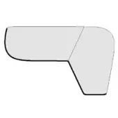 Abstract gray graphic of an angular, three-part shape with thick black outlines against a white background, resembling an architectural corner element.