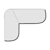 Geometric corner element, gray tone, two intersecting rectangles with rounded edges and black outline, modern architectural detail.