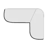 Abstract geometric graphic, gray tones, two connected rectangular forms with rounded ends and a sharp angled corner, black outline on white.