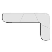 Modular sectional sofa, light gray fabric, L-shaped configuration with black outline detailing and rounded, asymmetrical segment design.