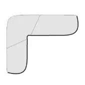 Abstract gray L-shape with black outline, geometric segments, sharp angles, and curved extension on white background, architectural design concept.