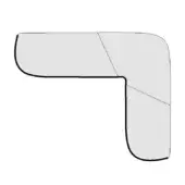 Abstract geometric graphic, gray and black lines, L-shaped composition with rounded ends, thick outline, minimalist design on white background.