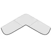 Sectional sofa diagram, light gray tone, right-angled corner with curved armrests, technical furniture layout, white background.