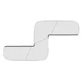 Sectional sofa, light gray fabric, angular segmented form with dark outline detailing against a white backdrop.