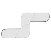 Abstract geometric shape, light gray and white, fragmented angular form with black outline, flat digital rendering, minimalist composition.