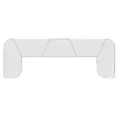 Modular sofa light gray fabric, long horizontal form with rounded ends and central triangular cutout, studio shot.
