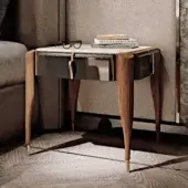 Superior BelMondo Lexington Avenue nightstand with tapered wooden legs, glossy tabletop and dark drawer front built with leather-like pulls