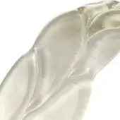 Abstract sculpture, translucent resin, elongated human form with raised arms, satin teak finish, minimalist design, soft highlights.