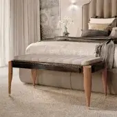Distinctive BelMondo by Bellotti Ezio Lexington Avenue bench with light grey horizontally segmented matte upholstery and glossy wooden legs