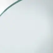 Circular glass piece with teal-green band, clear reflective surface, subtle gradient from center to edges, smooth texture, diffused studio lighting.