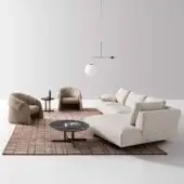 Refined Ditre Italia Atlantis sectional upholstered in light neutral beige textile with textured matte finish and variable depth