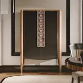 Elegant BelMondo Lexington Avenue bar cabinet crafted in warm wood with dark panels and glossy finish