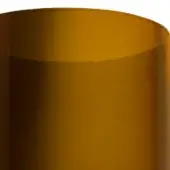 Glass cylinder containing golden-brown liquid, smooth transparent vessel with rounded rim, even lighting, white background.