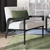 Sophisticated BelMondo by Bellotti Ezio Teseo lounge chair with dark wood frame and light woven textile upholstery in balanced proportions