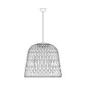 Pendant light, black line art, tiered shade with rectangular fretwork, slender rod suspension, circular ceiling mount, white background.