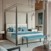 Superior BelMondo by Bellotti Ezio Levante canopy bed with a light textile frame and matte finish in beige hues