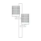 Quarzo wall lamp, line drawing, two perforated rectangular shades, minimalist geometric design, white background, studio presentation.