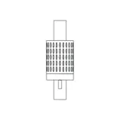 Quarzo wall lamp, black line drawing, rectangular form with perforated central element and symmetrical vertical design.